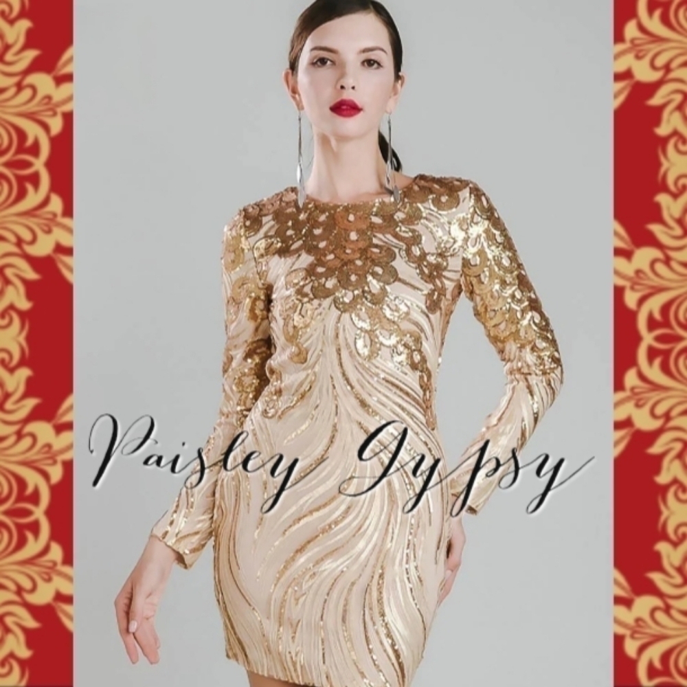 Glamorous High Fashion Long Sleeve Mini Dress With Contrast Sequins